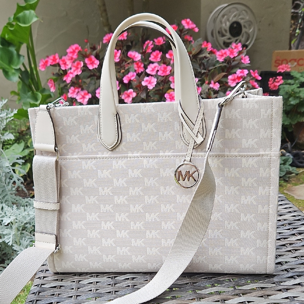 Michael Kors White and Cream Tote Bag, NEVER USED, 15 1/2 W, 11 1/2 Tall